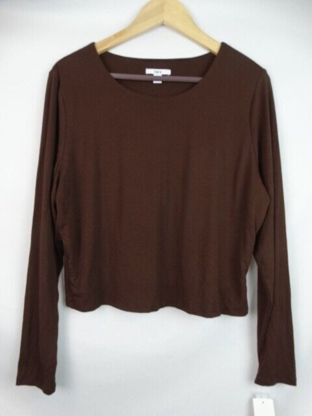 Bar III Women's Crop Top Plus Size 1X Brown Bodycon Long Sleeve Cropped Shirt